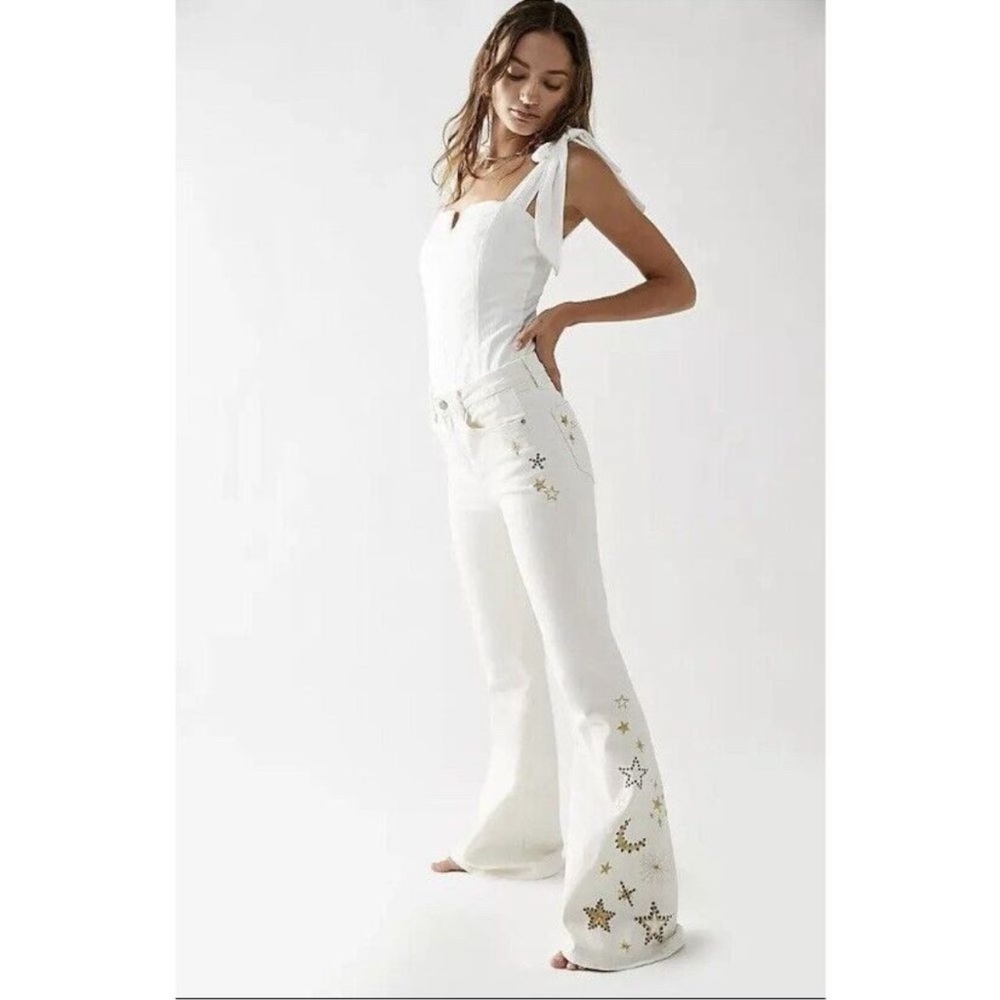 NWT Free People X Driftwood Farrah Embroidered Star Moon Milky Way Flare